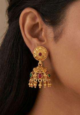 Gold-Plated Circular Jhumkas Earrings for Women | Traditional Temple Jewellery for Wedding & Festive Wear | Gift for Her
