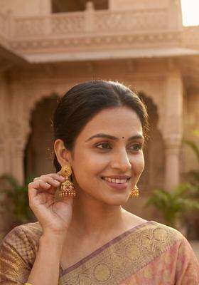Gold-Plated Dome Shaped Jhumkas Earrings for Women | Traditional Temple Jewellery for Wedding & Festive Wear | Gift for Her