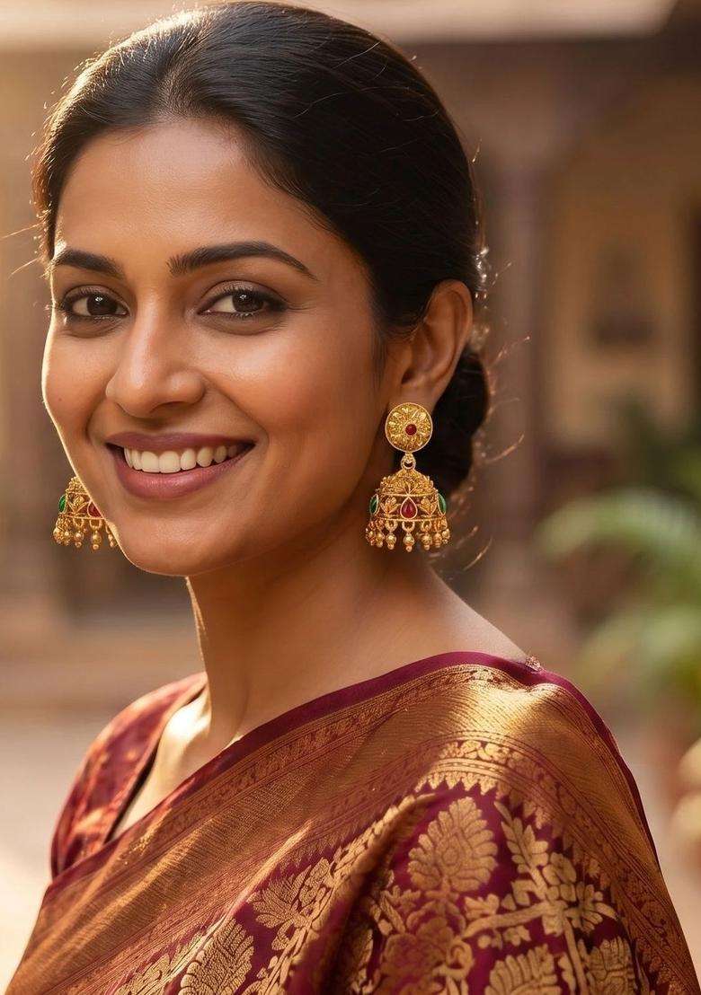 Gold-Plated Circular Jhumkas Earrings for Women | Traditional Temple Jewellery for Wedding & Festive Wear | Gift for Her - Indya