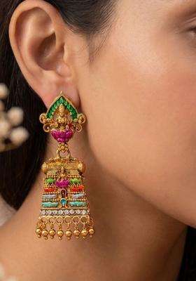 Gold-Plated Geometric Drop Earrings for Women | Traditional Temple Jewellery for Wedding & Festive Wear | Gift for Her