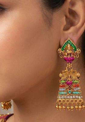 Gold-Plated Geometric Drop Earrings for Women | Traditional Temple Jewellery for Wedding & Festive Wear | Gift for Her