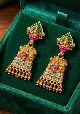 Gold-Plated Geometric Drop Earrings for Women | Traditional Temple Jewellery for Wedding & Festive Wear | Gift for Her