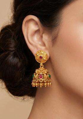 Gold-Plated Floral Jhumkas Earrings for Women | Traditional Temple Jewellery for Wedding & Festive Wear | Gift for Her