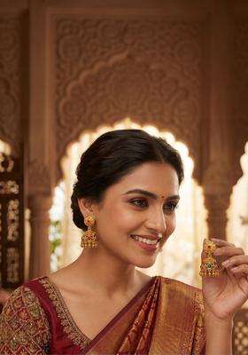 Gold-Plated Circular Jhumkas Earrings for Women | Traditional Temple Jewellery for Wedding & Festive Wear | Gift for Her