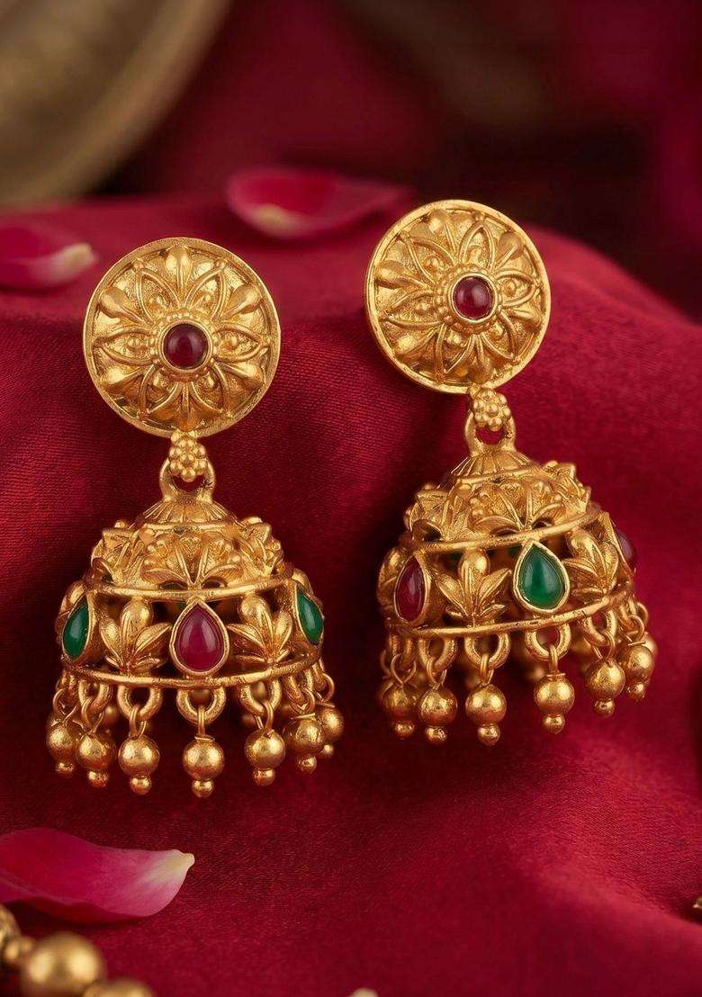 Gold-Plated Circular Jhumkas Earrings for Women | Traditional Temple Jewellery for Wedding & Festive Wear | Gift for Her - Indya