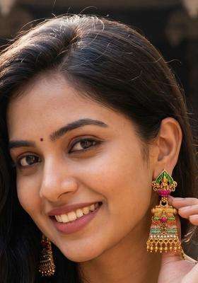 Gold-Plated Geometric Drop Earrings for Women | Traditional Temple Jewellery for Wedding & Festive Wear | Gift for Her