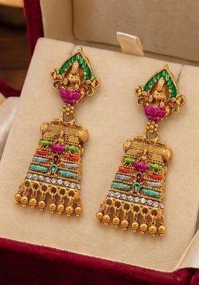 Gold-Plated Geometric Drop Earrings for Women | Traditional Temple Jewellery for Wedding & Festive Wear | Gift for Her