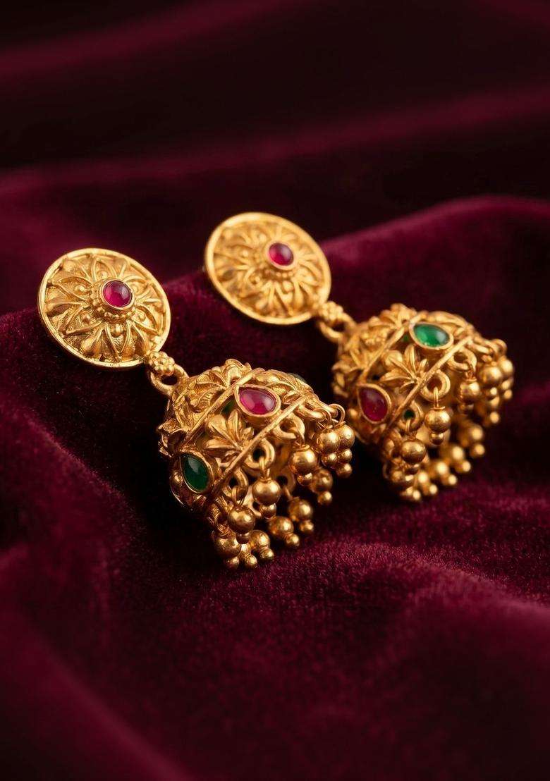 Gold-Plated 1 Pair of Circular Jhumkas Earrings for Women | Traditional Temple Jewellery for Wedding & Festive Wear | Gift for Her - Indya