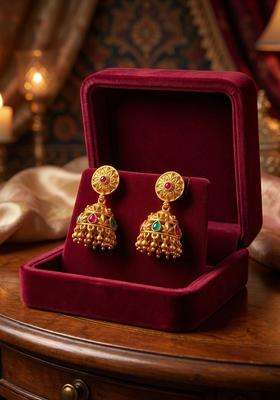 Gold-Plated Geometric Jhumkas Earrings for Women | Traditional Temple Jewellery for Wedding & Festive Wear | Gift for Her