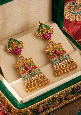 Gold-Plated Geometric Drop Earrings for Women | Traditional Temple Jewellery for Wedding & Festive Wear | Gift for Her