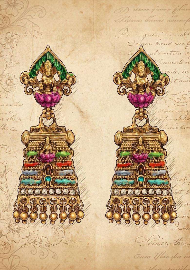Gold-Plated Geometric Drop Earrings for Women | Traditional Temple Jewellery for Wedding & Festive Wear | Gift for Her - Indya