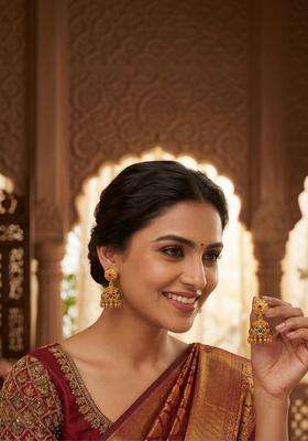 Gold-Plated Circular Jhumkas Earrings for Women | Traditional Temple Jewellery for Wedding & Festive Wear | Gift for Her