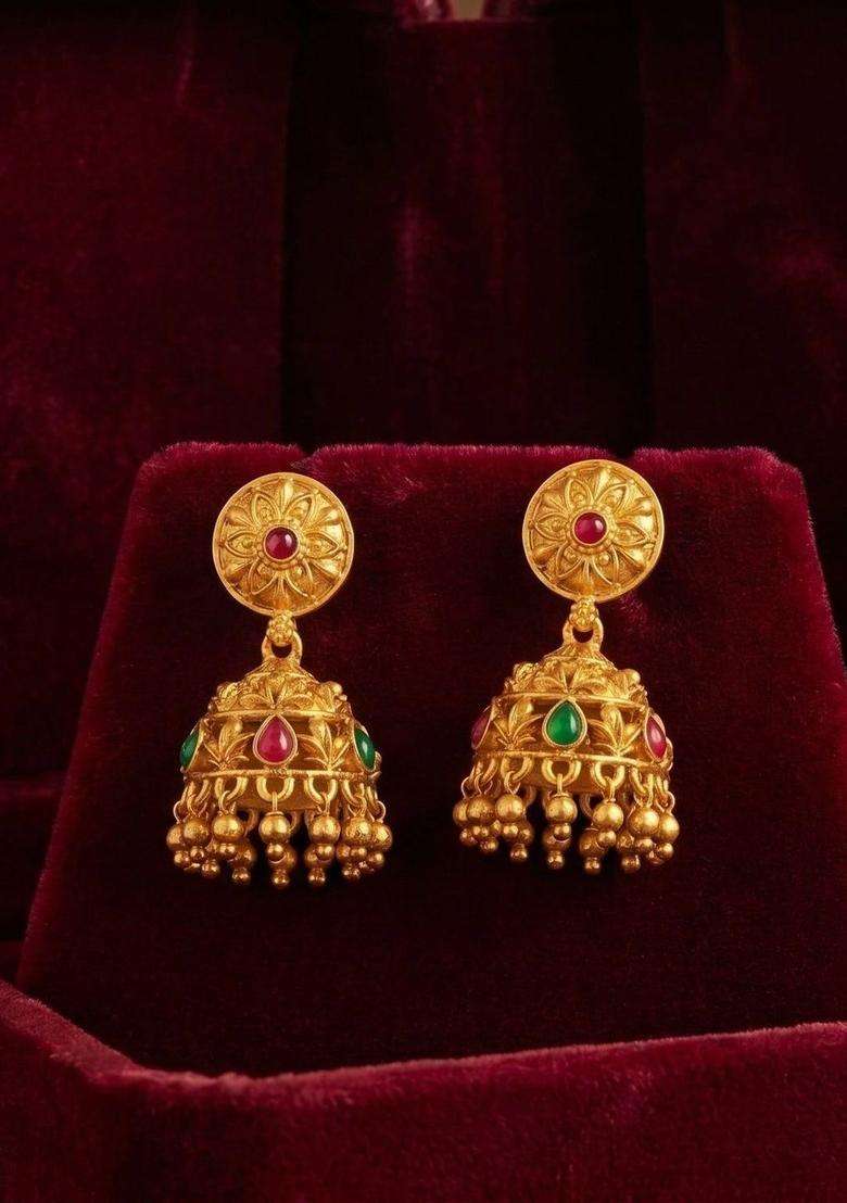 Gold-Plated Circular Jhumkas Earrings for Women | Traditional Temple Jewellery for Wedding & Festive Wear | Gift for Her - Indya