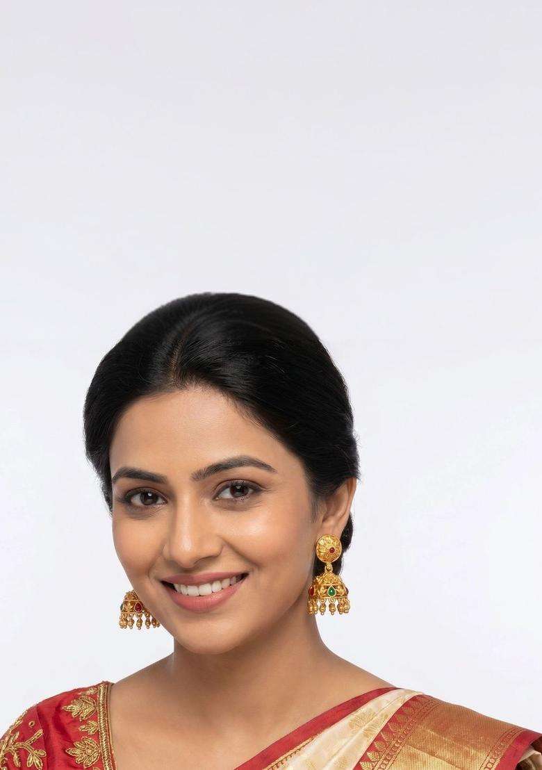 Gold-Plated Circular Jhumkas Earrings for Women | Traditional Temple Jewellery for Wedding & Festive Wear | Gift for Her - Indya