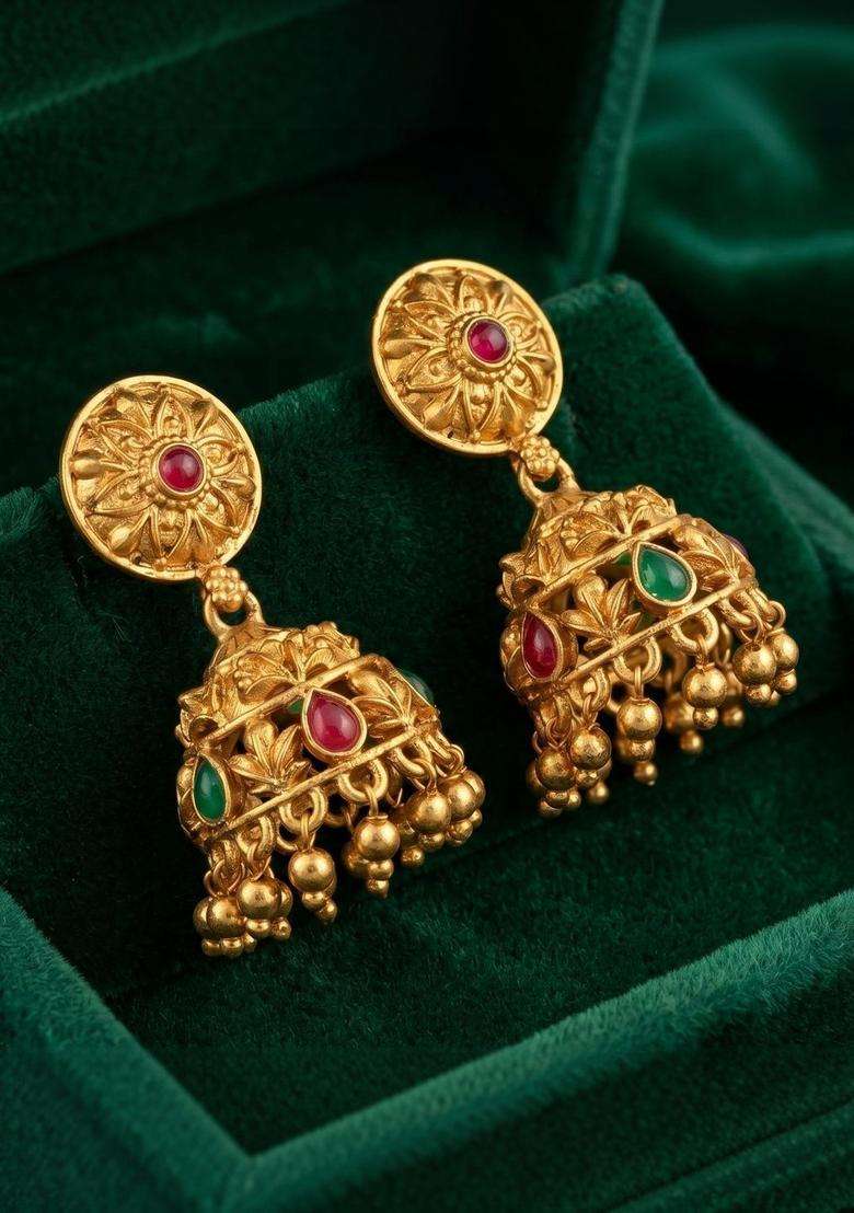 Gold-Plated Circular Jhumkas Earrings for Women | Traditional Temple Jewellery for Wedding & Festive Wear | Gift for Her - Indya