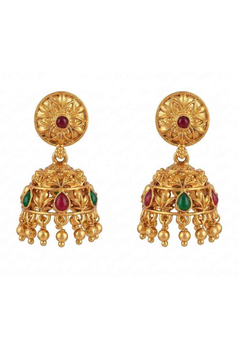 Gold-Plated Geometric Jhumkas Earrings for Women | Traditional Temple Jewellery for Wedding & Festive Wear | Gift for Her - Indya