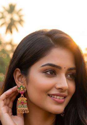 Gold-Plated Geometric Jhumkas Earrings for Women | Traditional Temple Jewellery for Wedding & Festive Wear | Gift for Her
