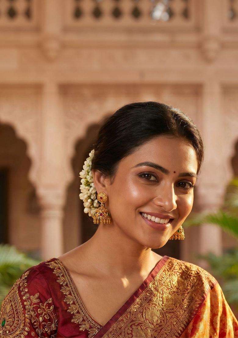 Gold-Plated Circular Jhumkas Earrings for Women | Traditional Temple Jewellery for Wedding & Festive Wear | Gift for Her - Indya