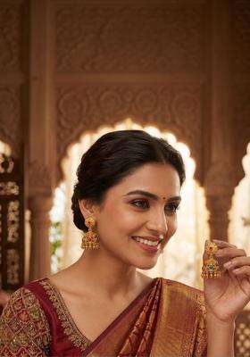 Gold-Plated Geometric Jhumkas Earrings for Women | Traditional Temple Jewellery for Wedding & Festive Wear | Gift for Her