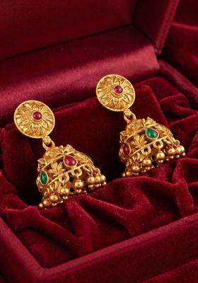 Gold-Plated Geometric Jhumkas Earrings for Women | Traditional Temple Jewellery for Wedding & Festive Wear | Gift for Her