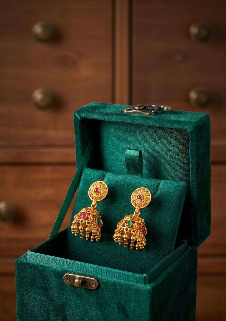 Gold-Plated Circular Jhumkas Earrings for Women | Traditional Temple Jewellery for Wedding & Festive Wear | Gift for Her - Indya
