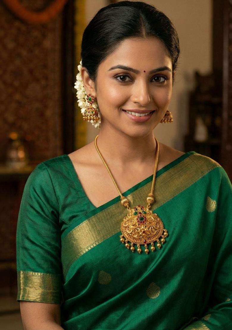 Gold-Plated Temple Beaded Pendant and Earrings for Women | Traditional Temple Jewellery for Wedding & Festive Wear | Gift for Her - Indya