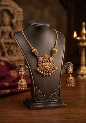 Gold-Plated Temple Beaded Pendant and Earrings for Women | Traditional Temple Jewellery for Wedding & Festive Wear | Gift for Her