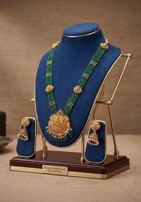 Gold-Plated Temple Beaded Necklace and Earrings Jewellery Set for Women | Traditional Temple Jewellery for Wedding & Festive Wear | Gift for Her