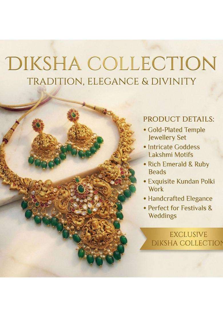 Gold-Plated Temple Beaded Necklace and Earrings Jewellery Set for Women | Traditional Temple Jewellery for Wedding & Festive Wear | Gift for Her - Indya
