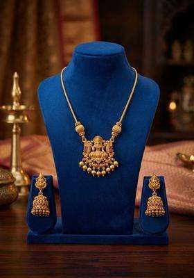 Gold-Plated Temple Beaded Necklace and Earrings Jewellery Set for Women | Traditional Temple Jewellery for Wedding & Festive Wear | Gift for Her