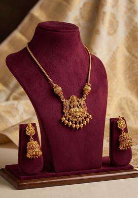 Gold-Plated Temple Beaded Necklace and Earrings for Women | Traditional Temple Jewellery for Wedding & Festive Wear | Gift for Her