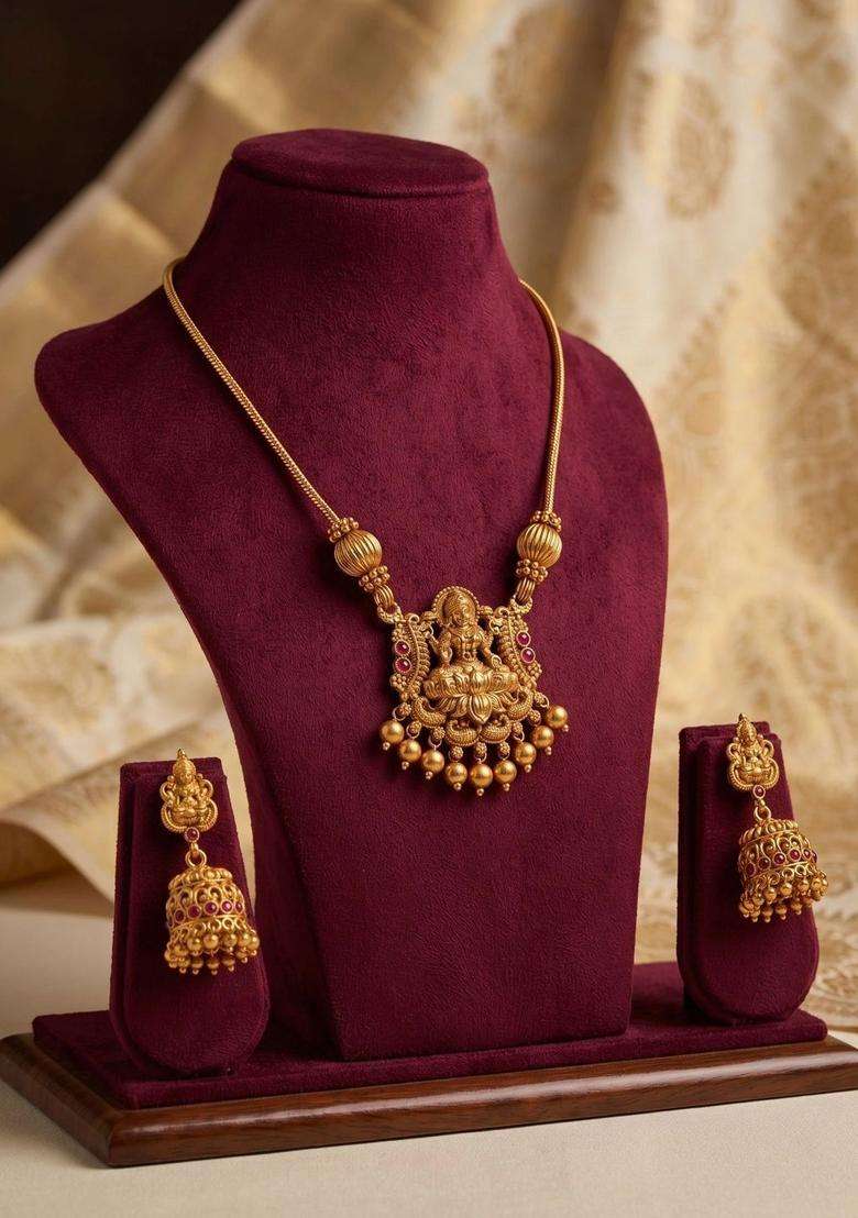 Gold-Plated Temple Beaded Necklace and Earrings for Women | Traditional Temple Jewellery for Wedding & Festive Wear | Gift for Her - Indya