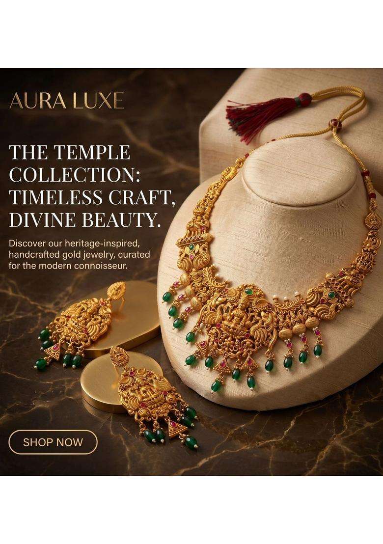 Gold-Plated Temple Beaded Necklace and Earrings for Women | Traditional Temple Jewellery for Wedding & Festive Wear | Gift for Her - Indya