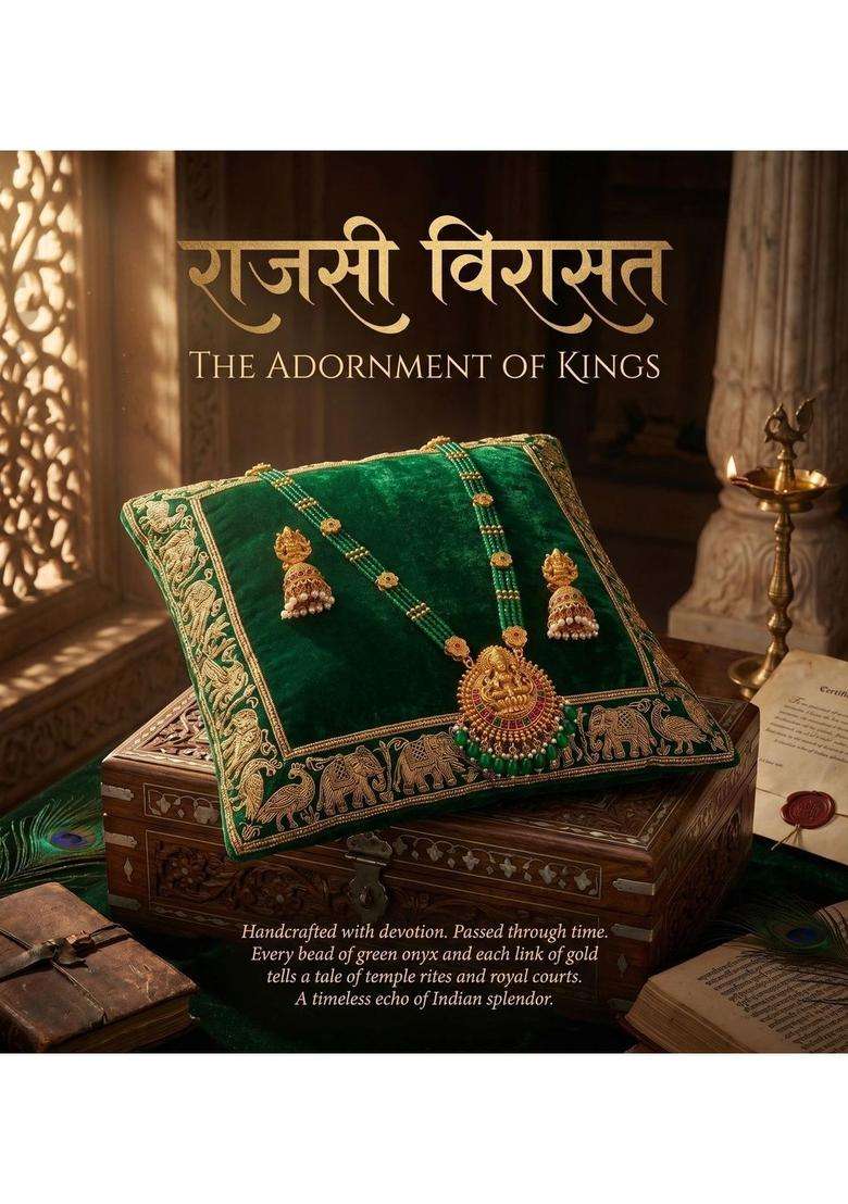 Gold-Plated Temple Beaded Necklace and Earrings for Women | Traditional Temple Jewellery for Wedding & Festive Wear | Gift for Her - Indya
