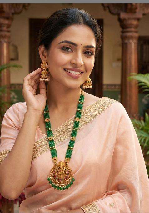 Gold-Plated Temple Beaded Necklace and Earrings for Women | Traditional Temple Jewellery for Wedding & Festive Wear | Gift for Her