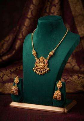 Gold-Plated Temple Beaded Pendant and Earrings for Women | Traditional Temple Jewellery for Wedding & Festive Wear | Gift for Her