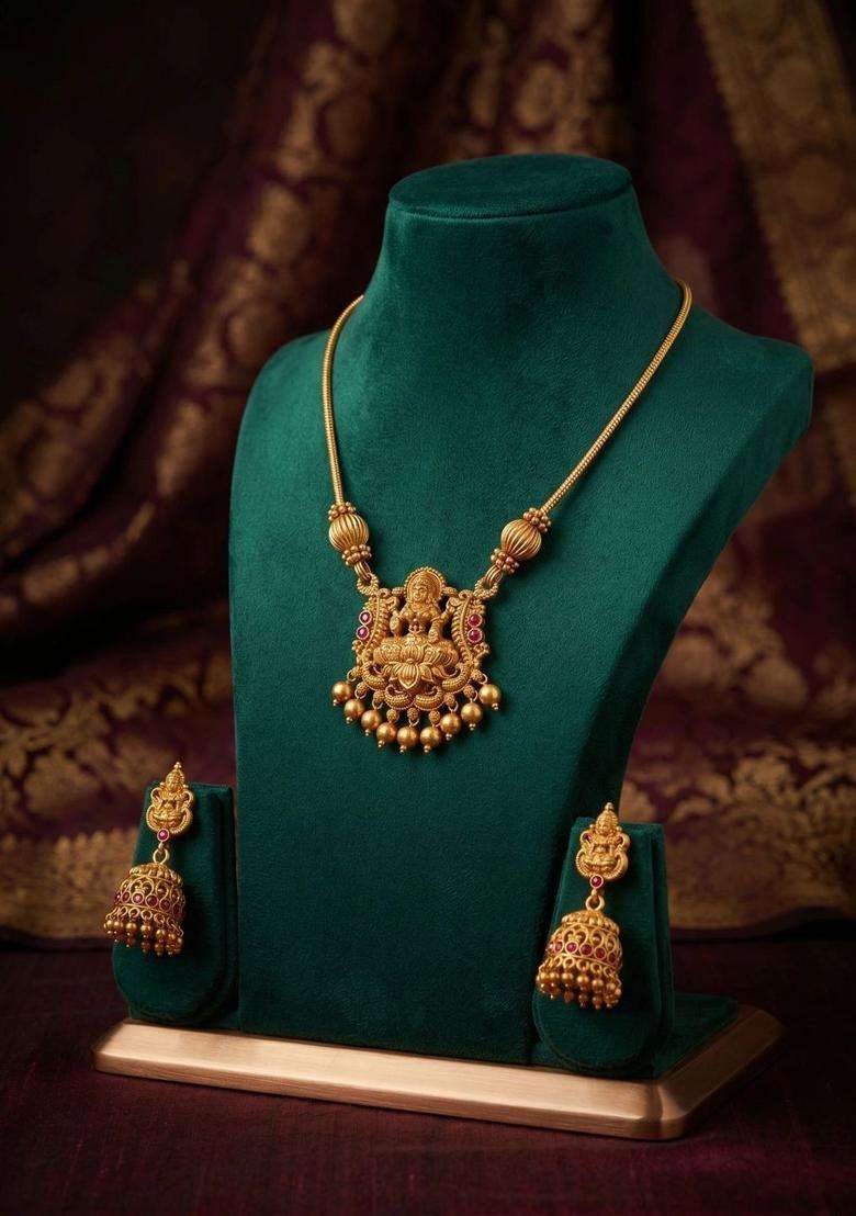 Gold-Plated Temple Beaded Pendant and Earrings for Women | Traditional Temple Jewellery for Wedding & Festive Wear | Gift for Her - Indya