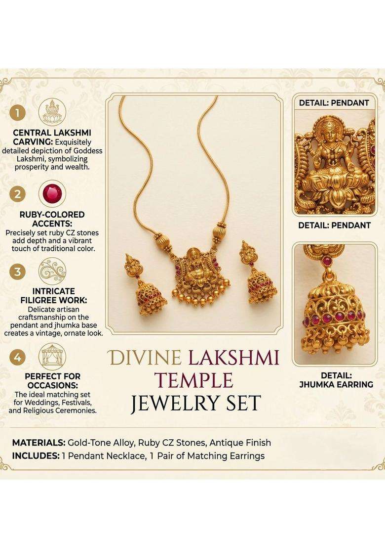 Gold-Plated Temple Beaded Pendant and Earrings for Women | Traditional Temple Jewellery for Wedding & Festive Wear | Gift for Her - Indya