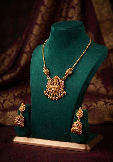 Gold-Plated Temple Beaded Pendant and Earrings for Women | Traditional Temple Jewellery for Wedding & Festive Wear | Gift for Her
