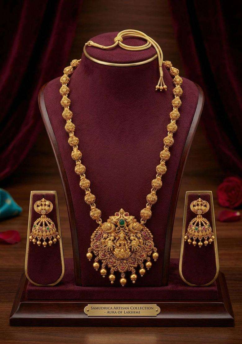 Temple Beaded Necklace and Earrings for Women | Traditional Temple Jewellery for Wedding & Festive Wear | Gift for Her - Indya