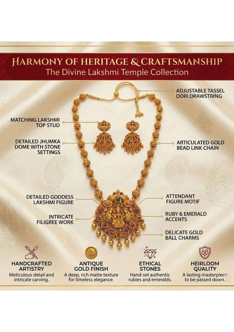 Temple Beaded Necklace and Earrings for Women | Traditional Temple Jewellery for Wedding & Festive Wear | Gift for Her - Indya