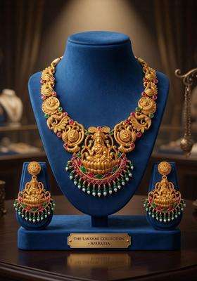 Gold-Plated Temple Beaded Necklace and Earrings Jewellery Set for Women | Traditional Temple Jewellery for Wedding & Festive Wear | Gift for Her