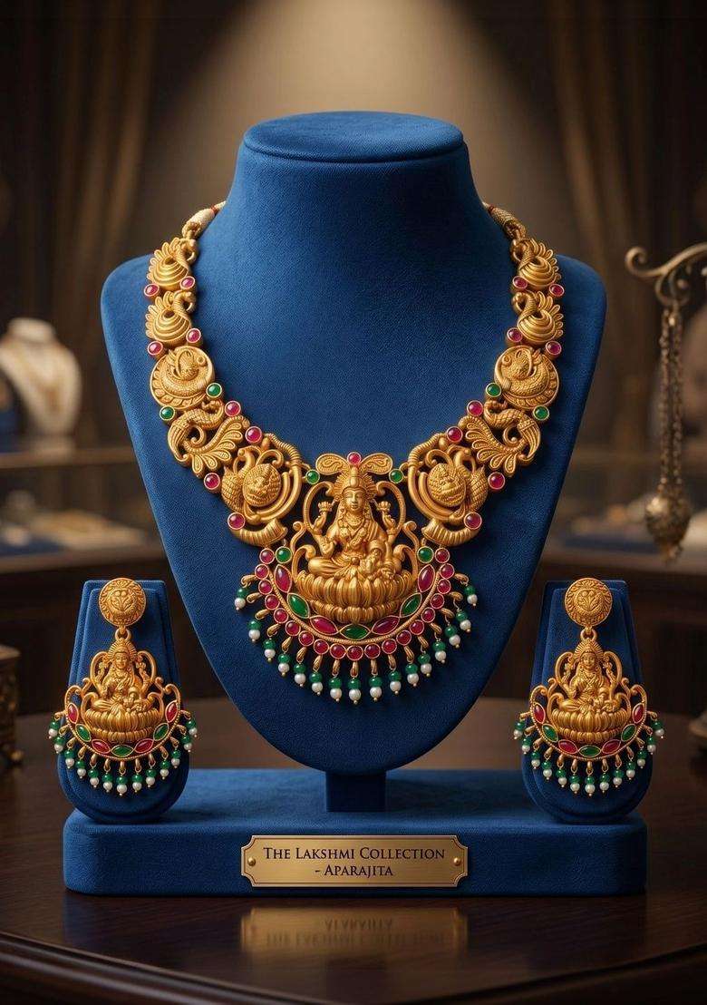 Gold-Plated Temple Beaded Necklace and Earrings Jewellery Set for Women | Traditional Temple Jewellery for Wedding & Festive Wear | Gift for Her - Indya