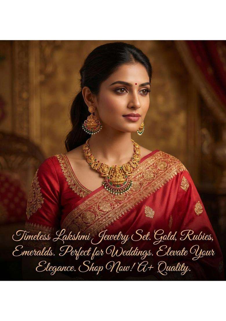 Gold-Plated Temple Beaded Necklace and Earrings Jewellery Set for Women | Traditional Temple Jewellery for Wedding & Festive Wear | Gift for Her - Indya