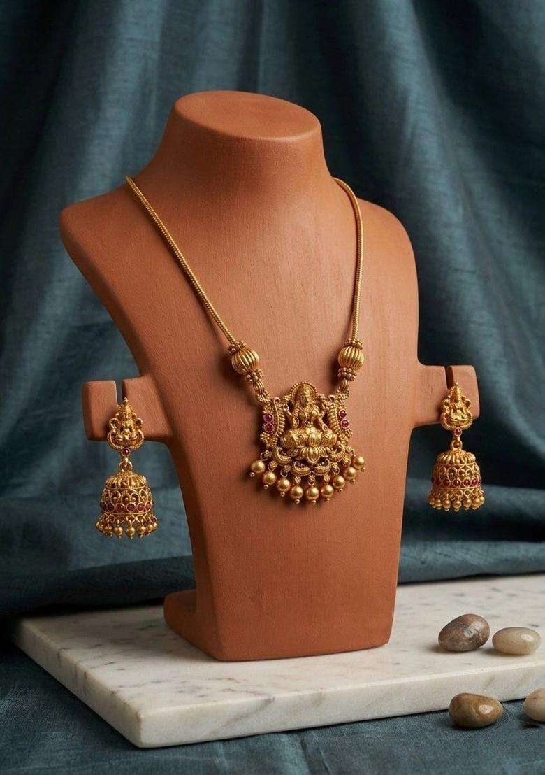 Gold-Plated Temple Beaded Pendant and Earrings for Women | Traditional Temple Jewellery for Wedding & Festive Wear | Gift for Her - Indya