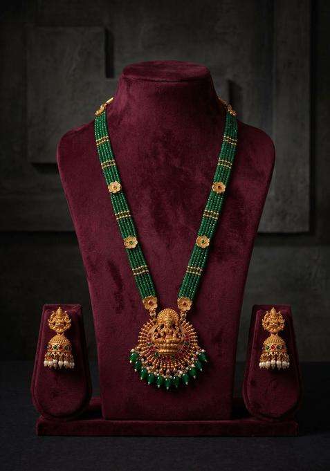 Gold-Plated Temple Beaded Necklace and Earrings for Women | Traditional Temple Jewellery for Wedding & Festive Wear | Gift for Her