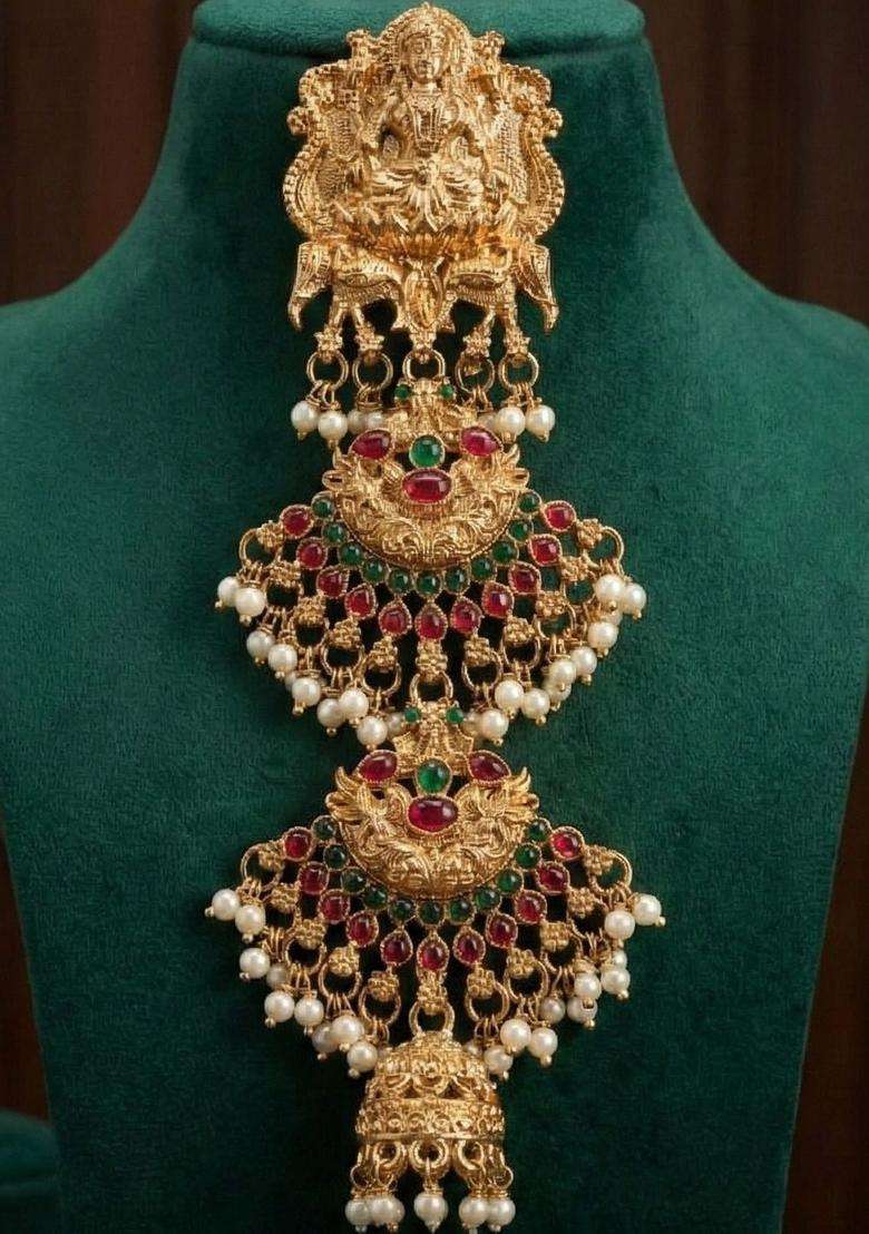 Gold-Plated Temple Beaded Maang Tika and Earrings for Women | Traditional Temple Jewellery for Wedding & Festive Wear | Gift for Her - Indya