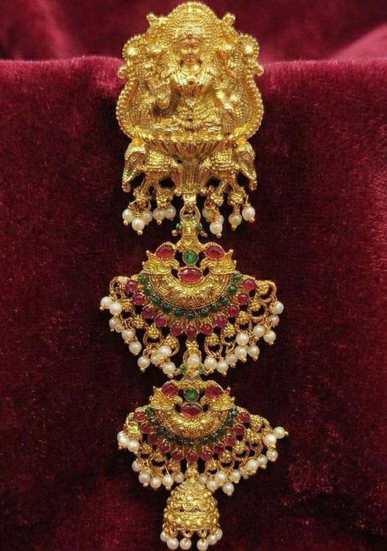 Gold-Plated Temple Beaded Maang Tika and Earrings for Women | Traditional Temple Jewellery for Wedding & Festive Wear | Gift for Her - Indya