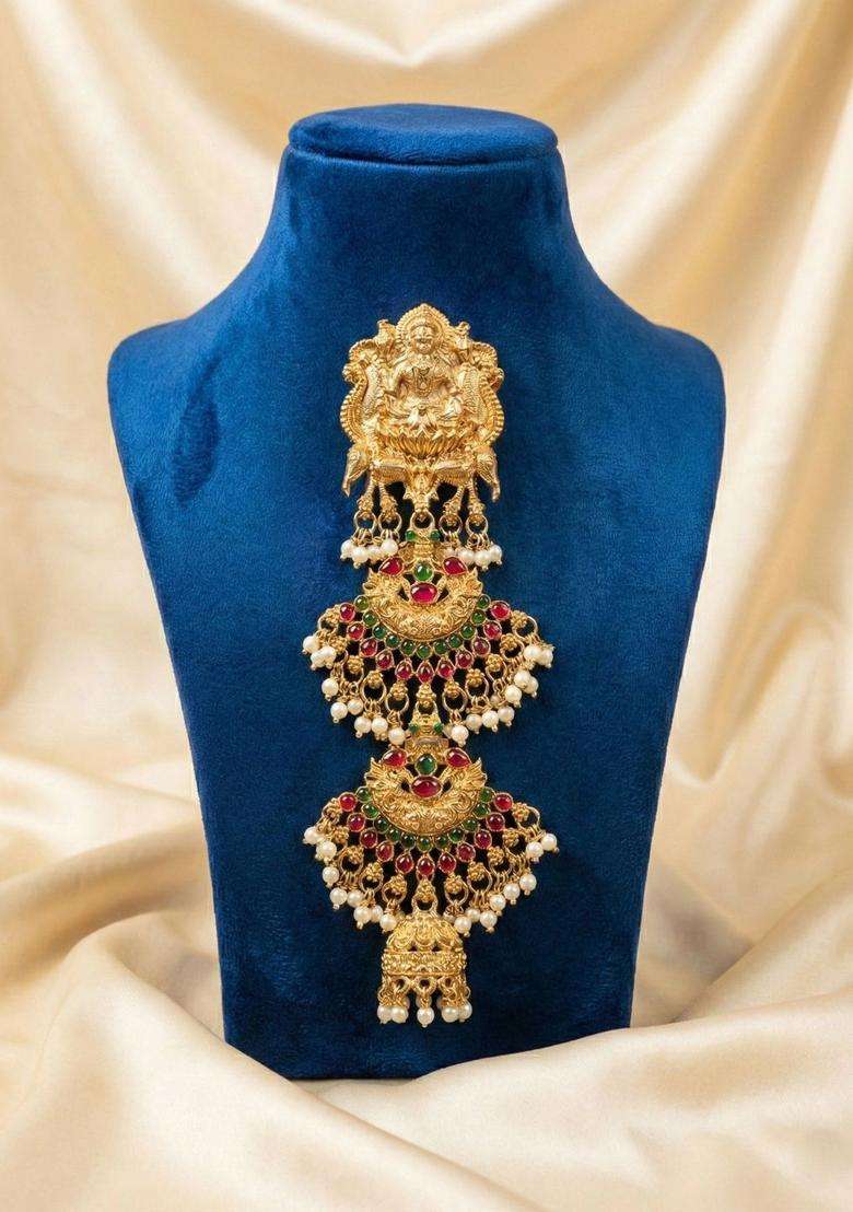 Gold-Plated Temple Beaded Maang Tika and Earrings for Women | Traditional Temple Jewellery for Wedding & Festive Wear | Gift for Her - Indya