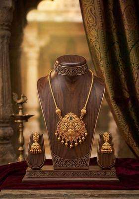 Gold-Plated Temple Beaded Necklace and Earrings for Women | Traditional Temple Jewellery for Wedding & Festive Wear | Gift for Her